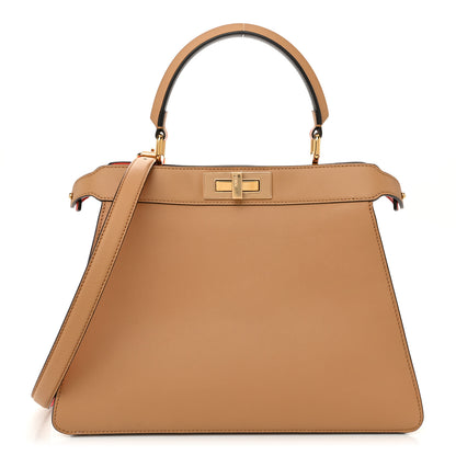 Fendi Vitello Seta Nappa Plexiglass Bi-Color Medium Peekaboo I SEE U Satchel Miele Scuro Tulipano 1 of 12