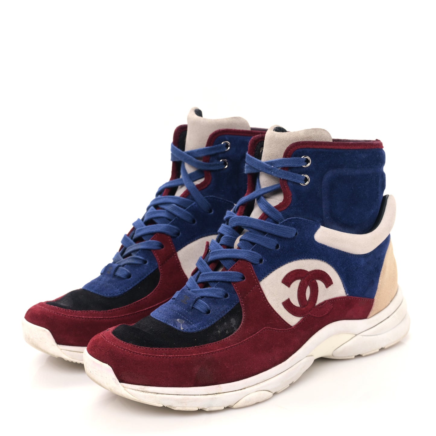 Calfskin Suede Mens Sneakers 43 Blue Red Beige