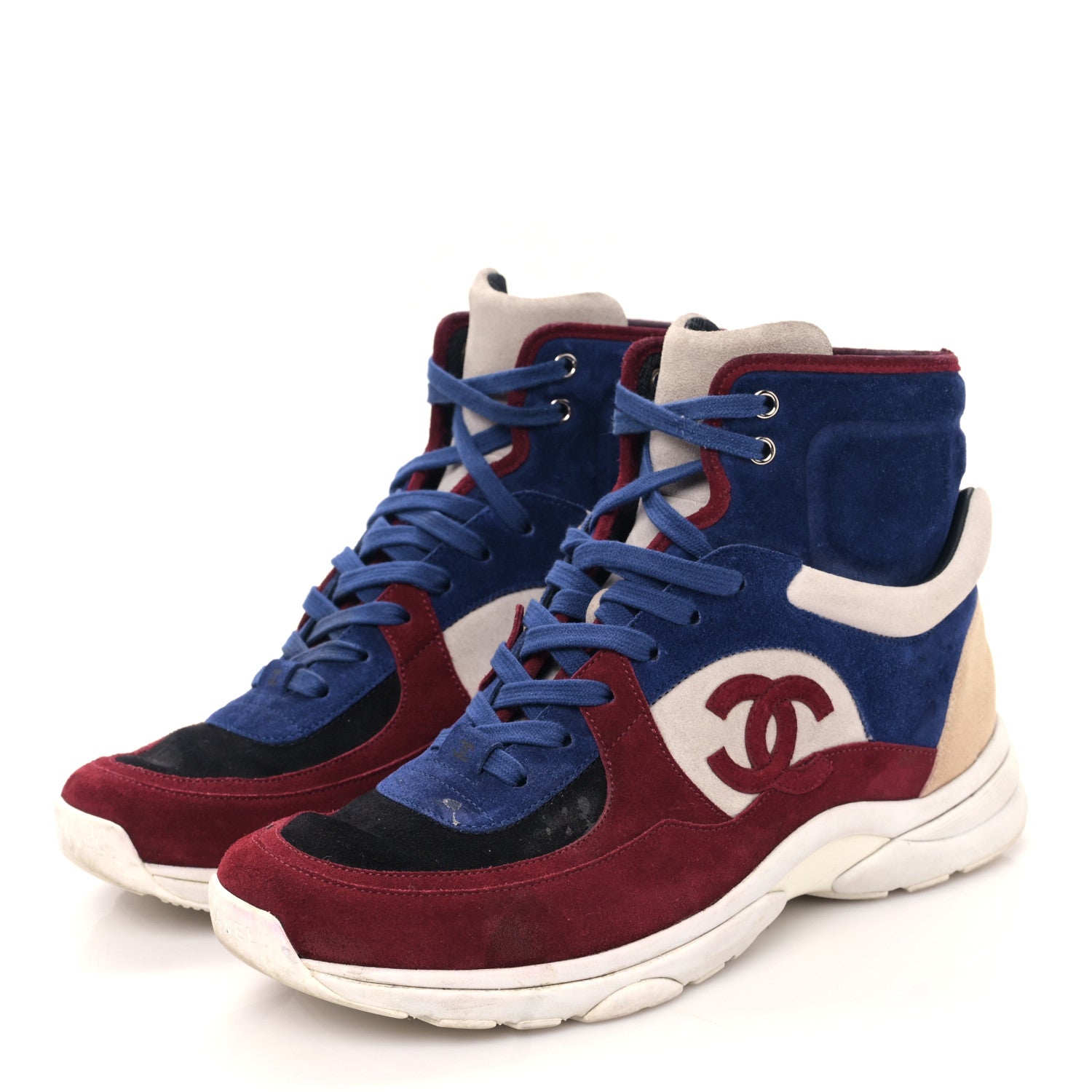 Chanel Calfskin Suede Mens Sneakers 43 Blue Red Beige 3 of 8