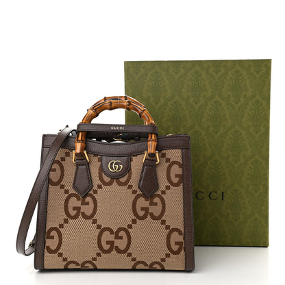 Gucci Monogram Jumbo GG Textured Dollar Calfskin Small Diana Tote Bag Camel Ebony New Acero 11 of 11