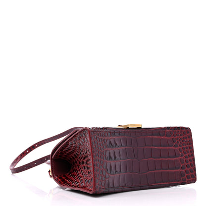 Balenciaga Shiny Calfskin Crocodile Embossed Small Hourglass Top Handle Bag Dark Red 4 of 10