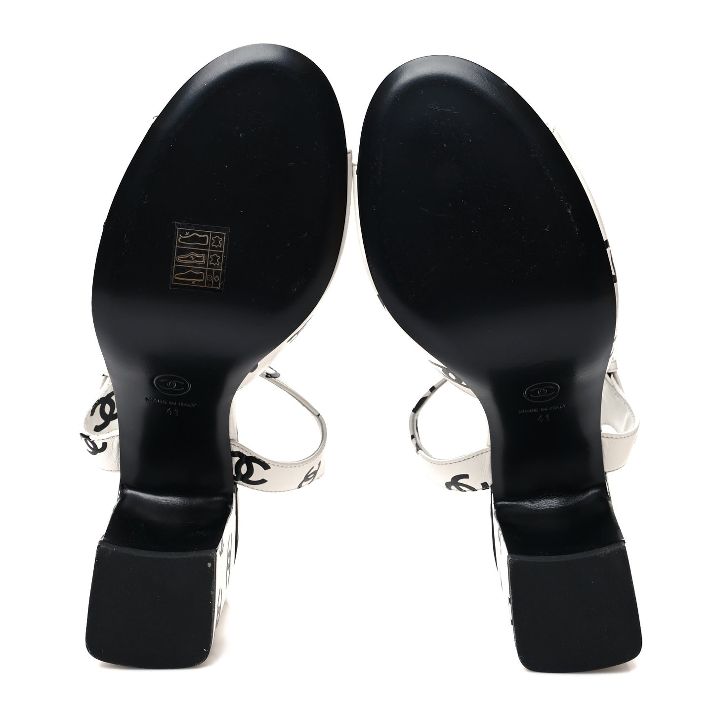 Printed Lambskin CC Sandals 41 White Black