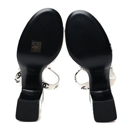 Chanel Printed Lambskin CC Sandals 41 White Black 5 of 8