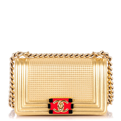 Chanel Metallic Lambskin Embossed Small Cube Boy Flap Gold 1 of 9
