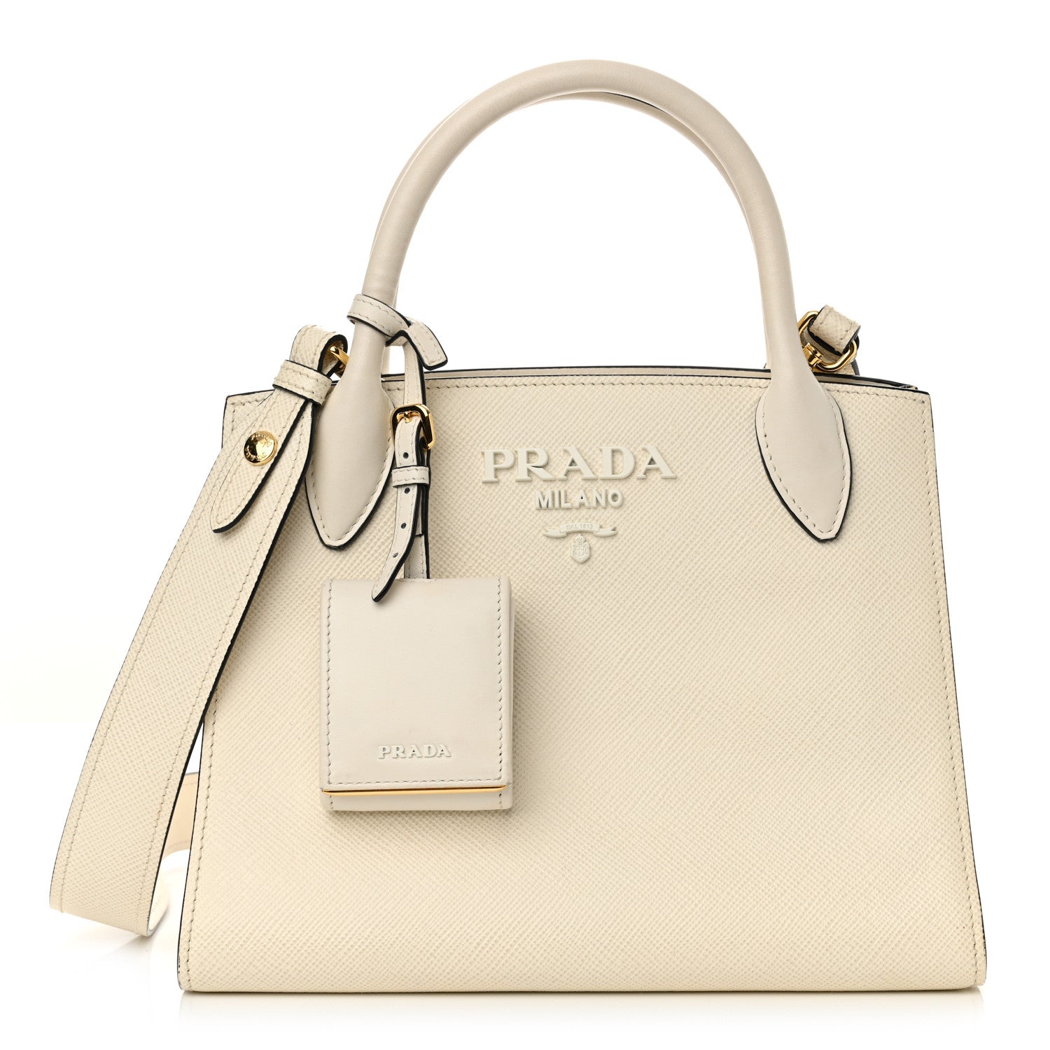Prada Saffiano Cuir Calfskin Small Monochrome Top Handle Tote White 1 of 17