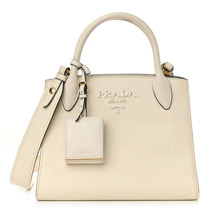 Prada Saffiano Cuir Calfskin Small Monochrome Top Handle Tote White 1 of 17