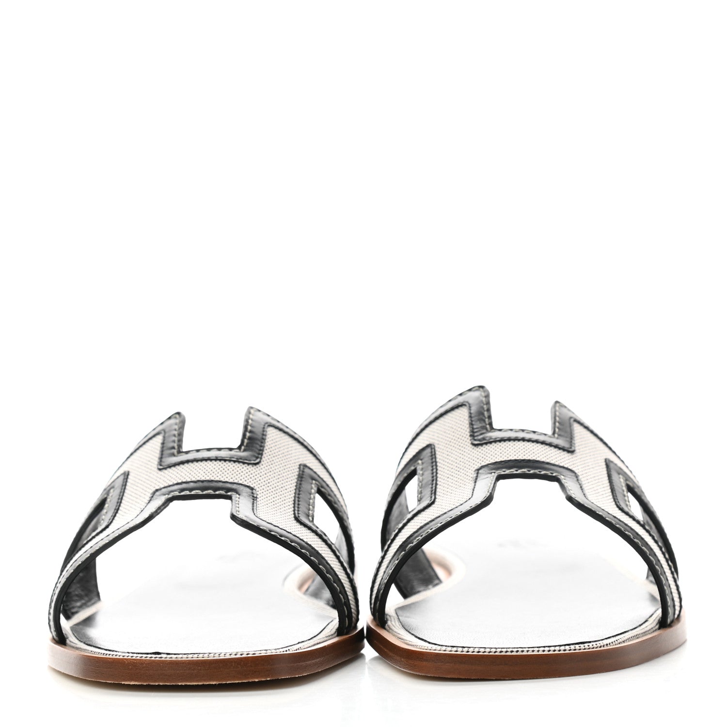 Hermes Calfskin Canvas Oran Sandals 39 Black 2 of 9