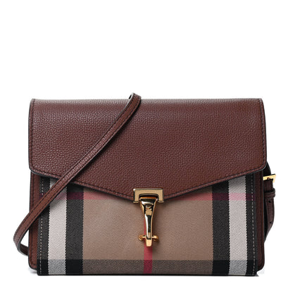 Burberry Derby Calfskin House Check Small Macken Crossbody Bag Tan 1 of 4