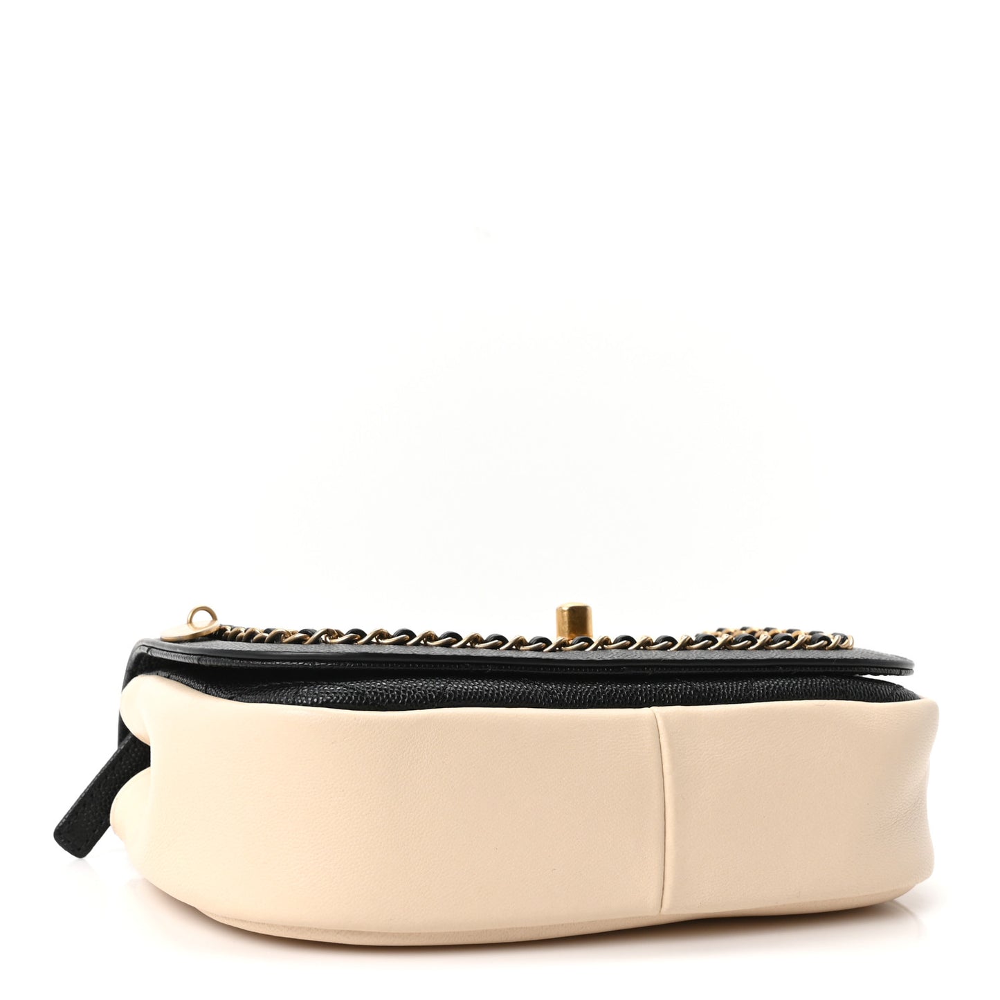 Lambskin Caviar Lovely Chains Flap Shoulder Bag Ivory Black