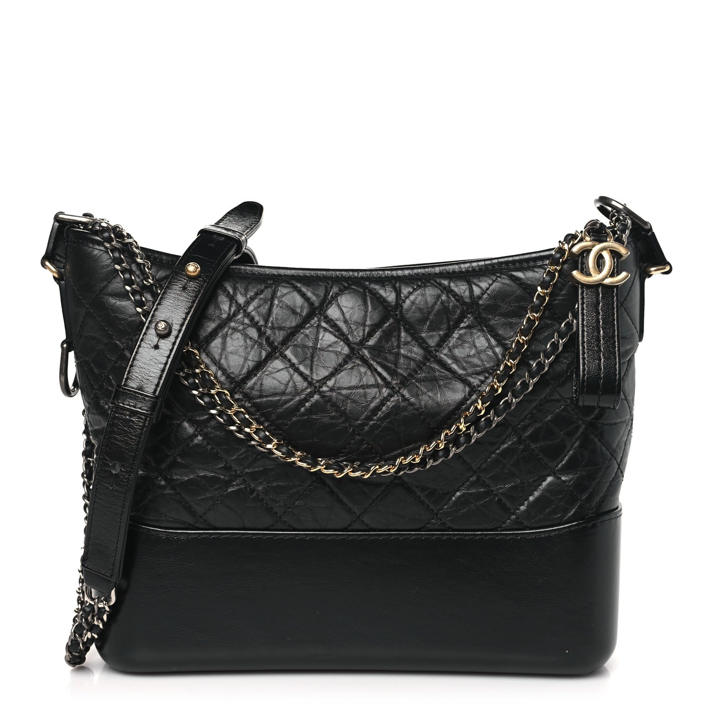 Aged Calfskin Quilted Medium Gabrielle Hobo Black