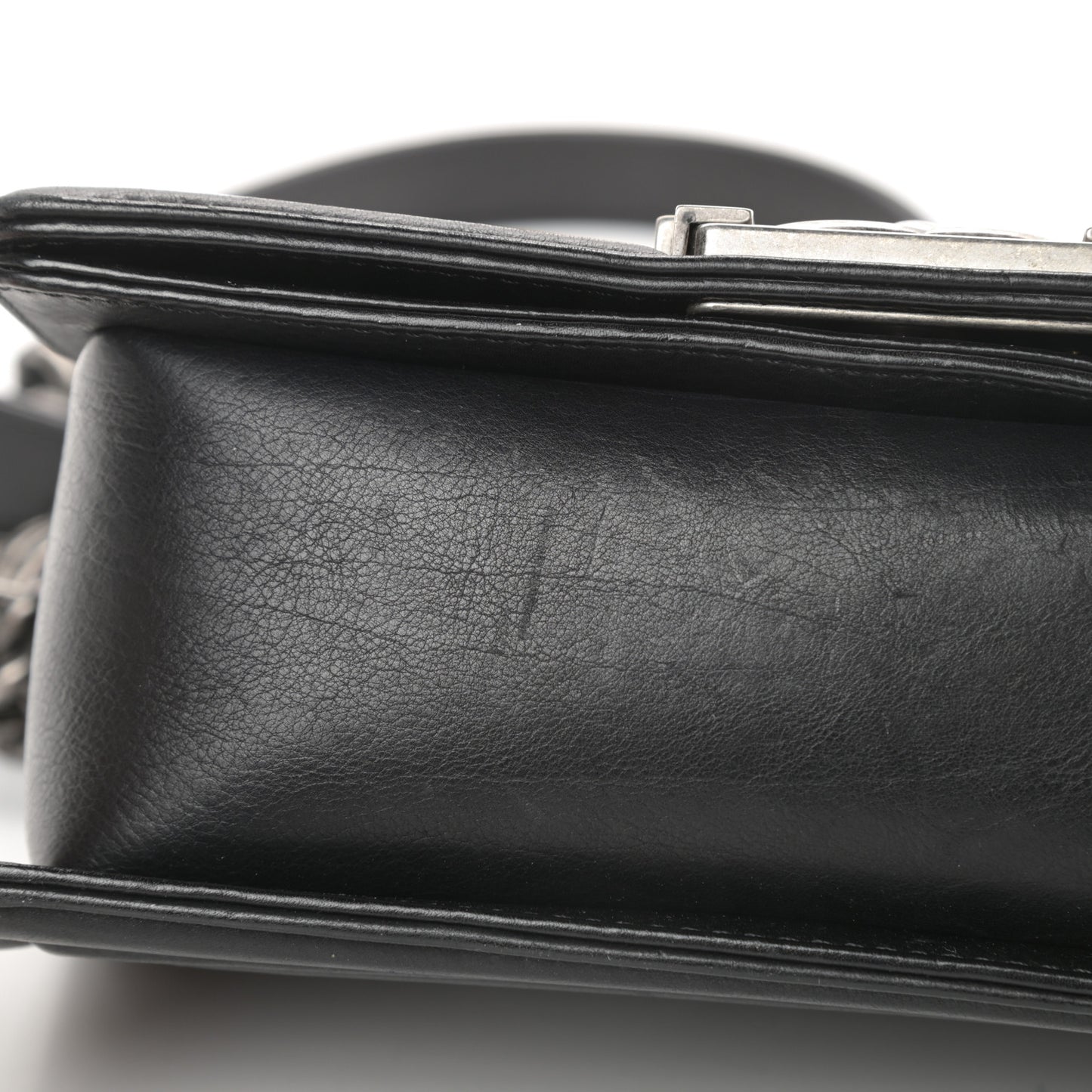Calfskin Double Stitch Small Boy Flap Black