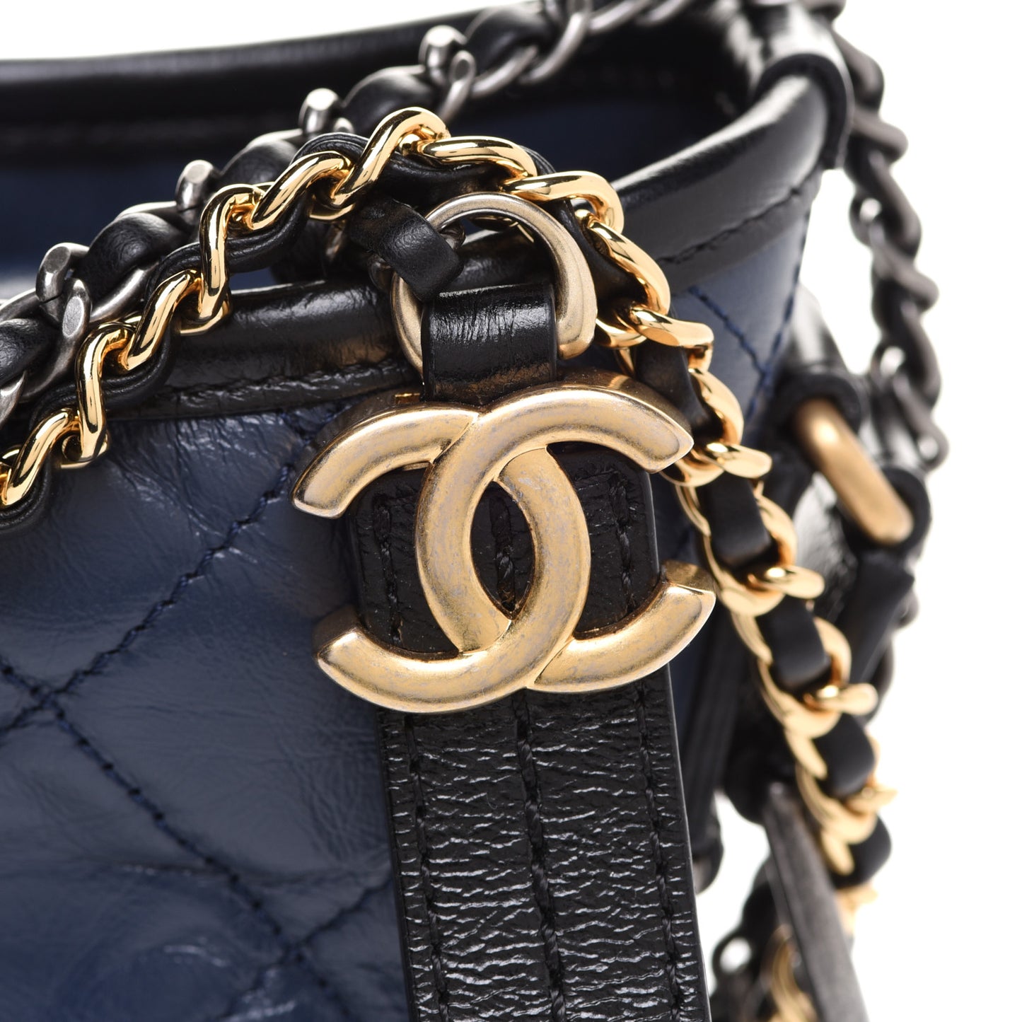 Aged Calfskin Quilted Small Gabrielle Hobo Navy Black