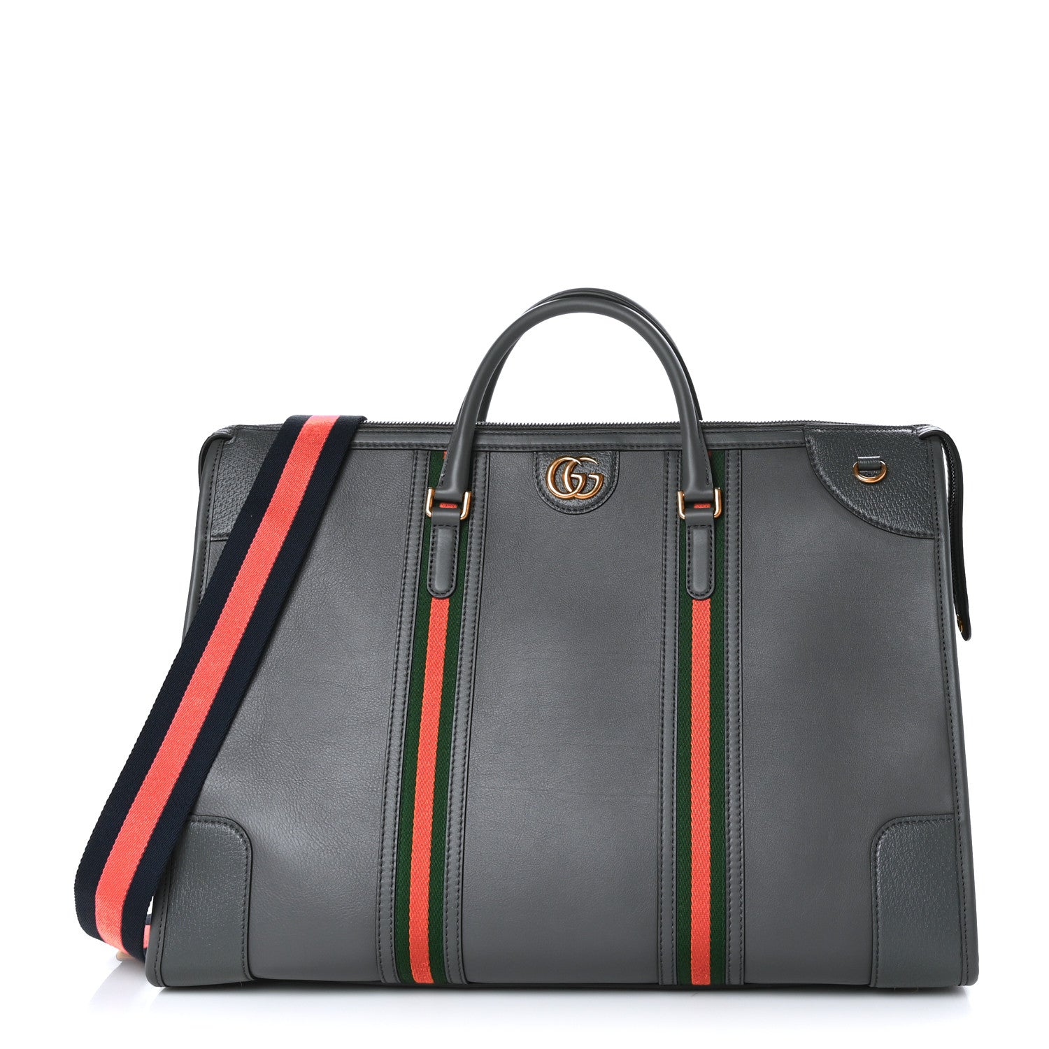 Gucci Koi Calfskin Web XL Bauletto Duffle Top Handle Bag Grey 1 of 10