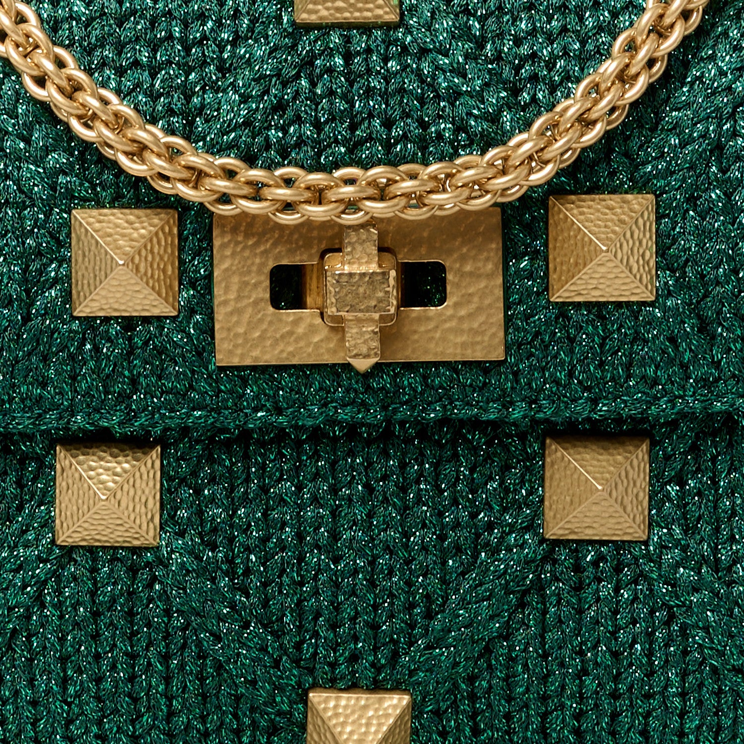 Valentino Garavani Metallic Woven Lurex Medium Roman Stud Shoulder Bag Jungle 8 of 10