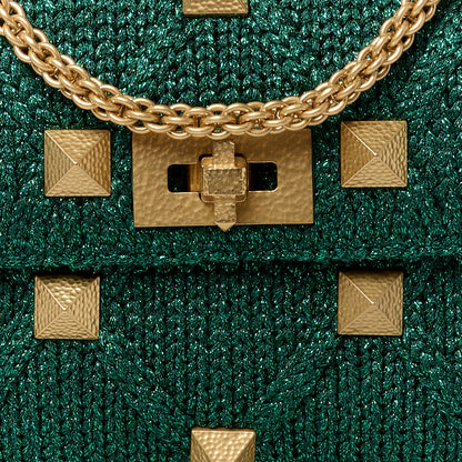Valentino Garavani Metallic Woven Lurex Medium Roman Stud Shoulder Bag Jungle 8 of 10