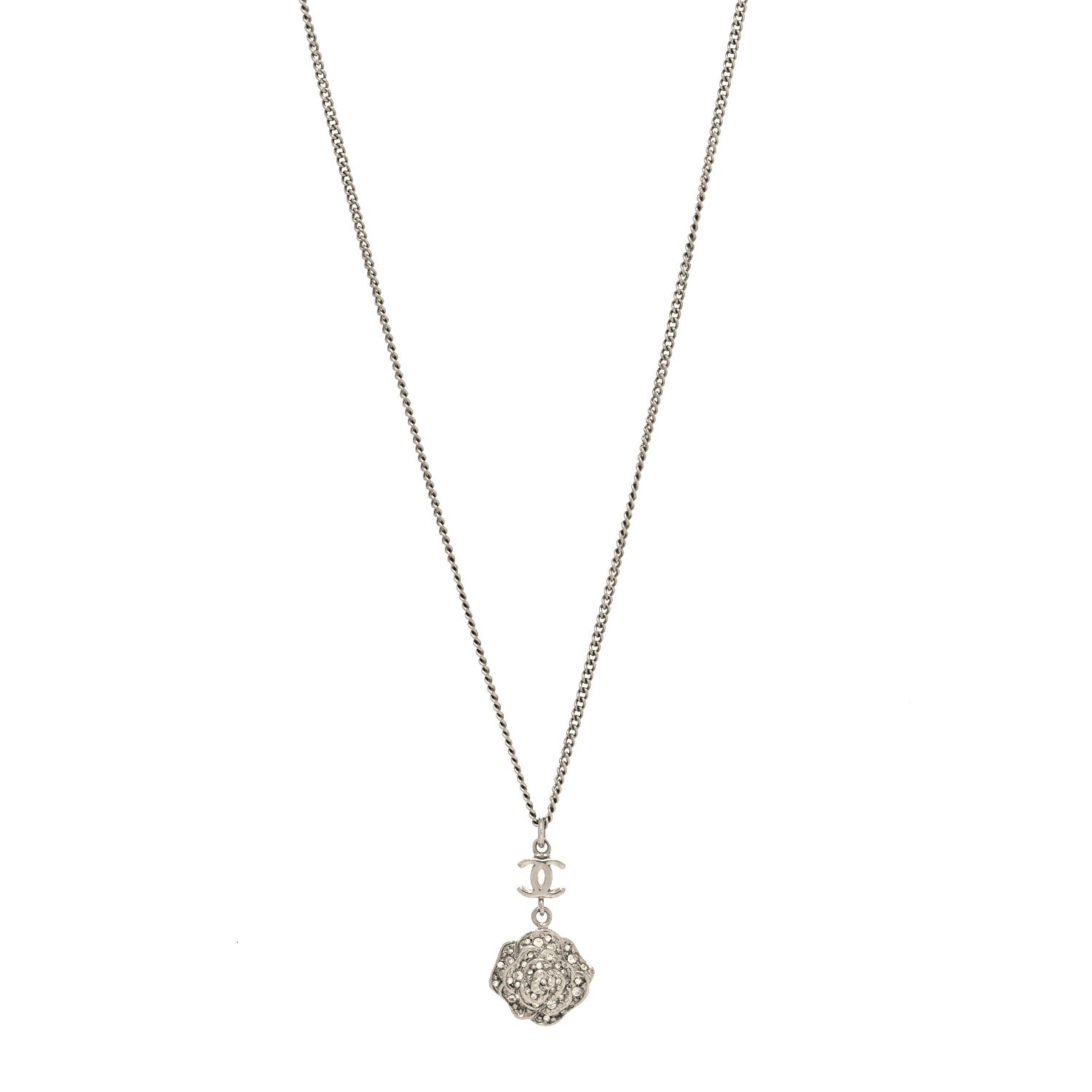 Chanel Crystal CC Camellia Necklace Silver 1 of 5