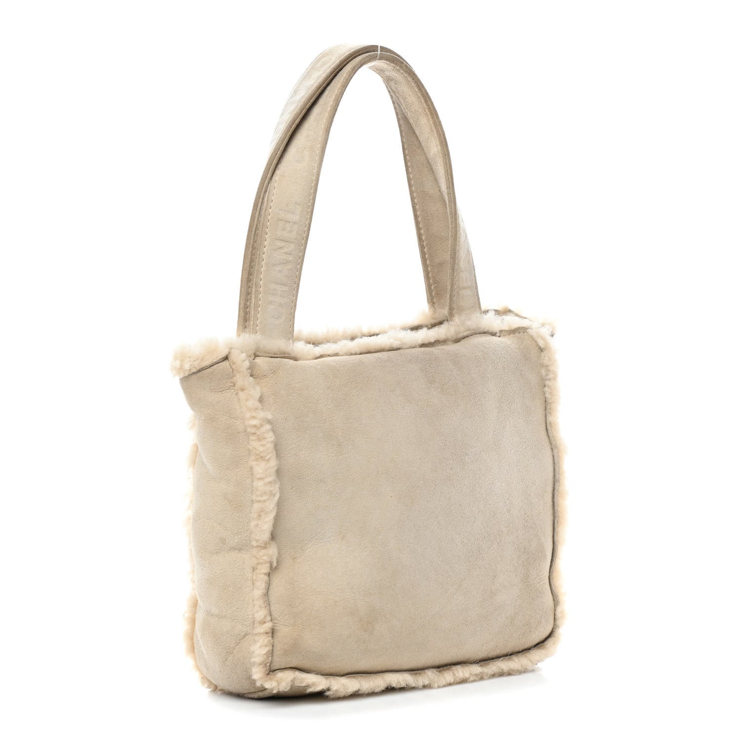 Suede Shearling Fur Handbag Ivory