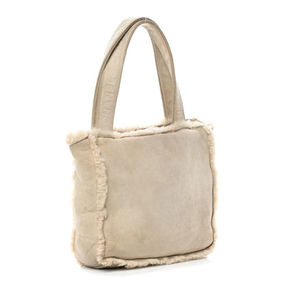 Chanel Suede Shearling Fur Handbag Ivory 3 of 11