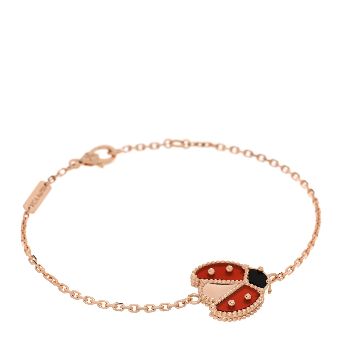 18K Rose Gold Carnelian Onyx Lucky Spring Open Wing Lady Bug Bracelet
