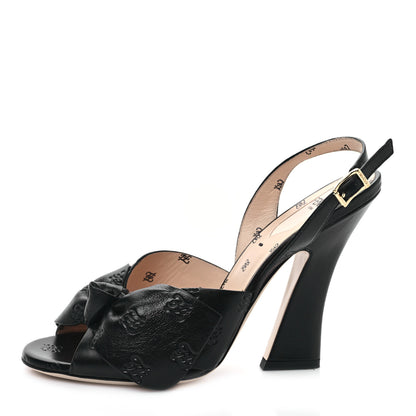 Fendi Calfskin Karligraphy Embossed Ffreedom Slingback Sandals 36 Black 1 of 8