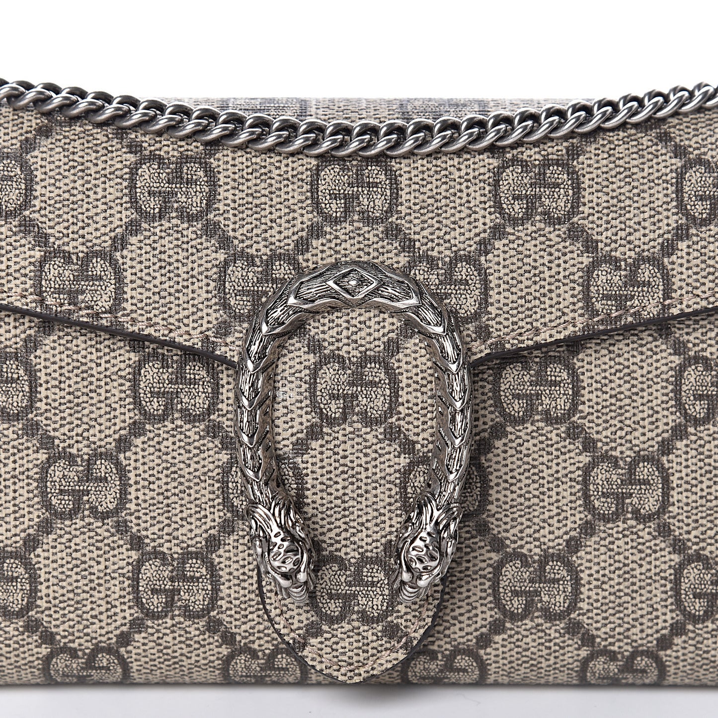 GG Supreme Monogram Dionysus Chain Clutch Wallet Beige Taupe