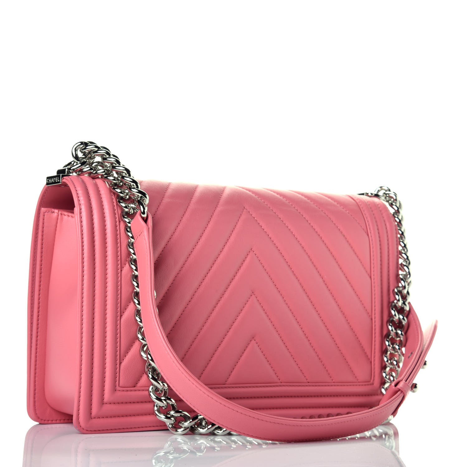 Chanel Lambskin Chevron Quilted New Medium Boy Flap Pink 3 of 9