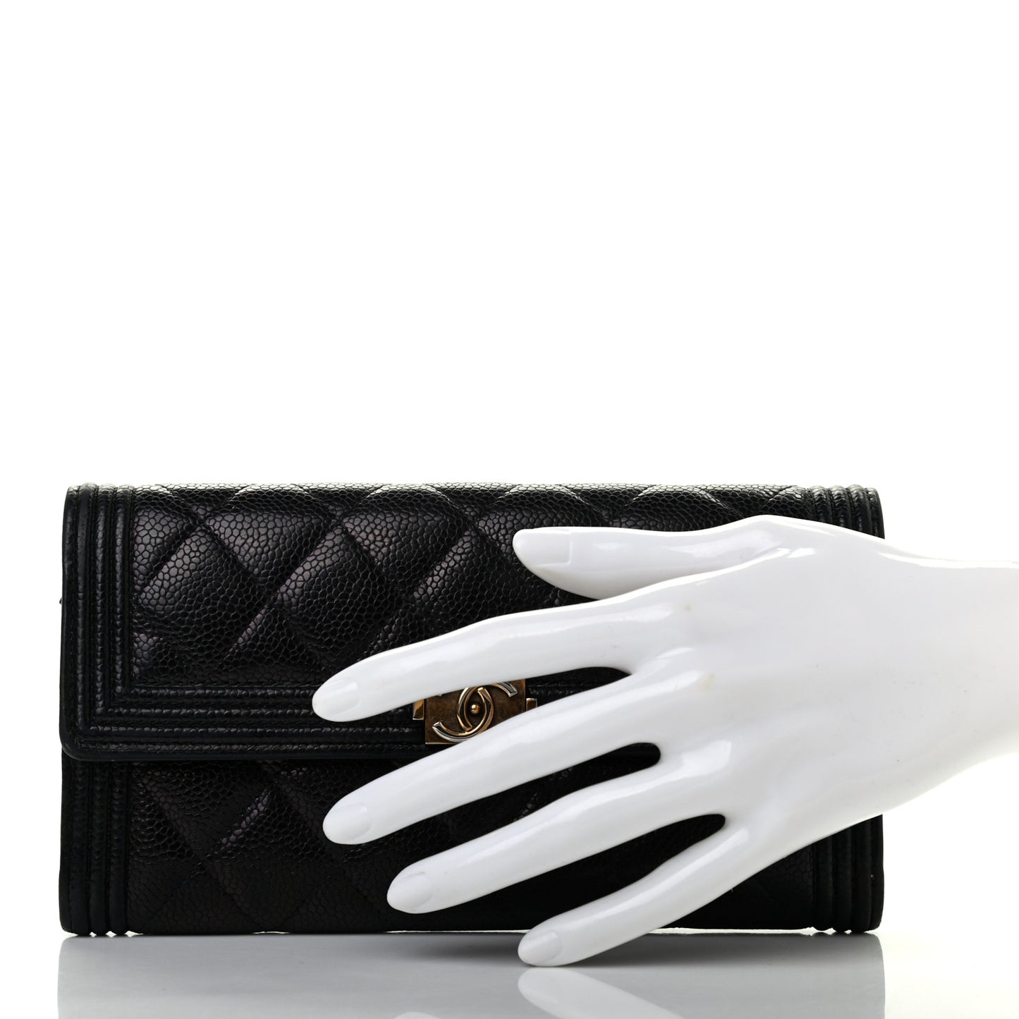 Caviar Quilted Long Boy Flap Wallet Black
