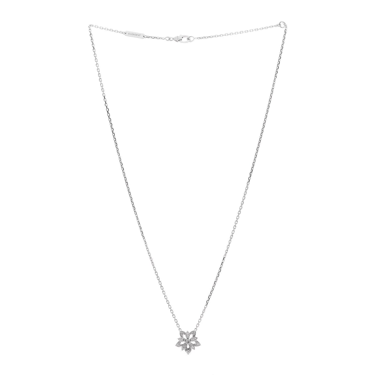 18K White Gold Diamond Mini Lotus Pendant Necklace