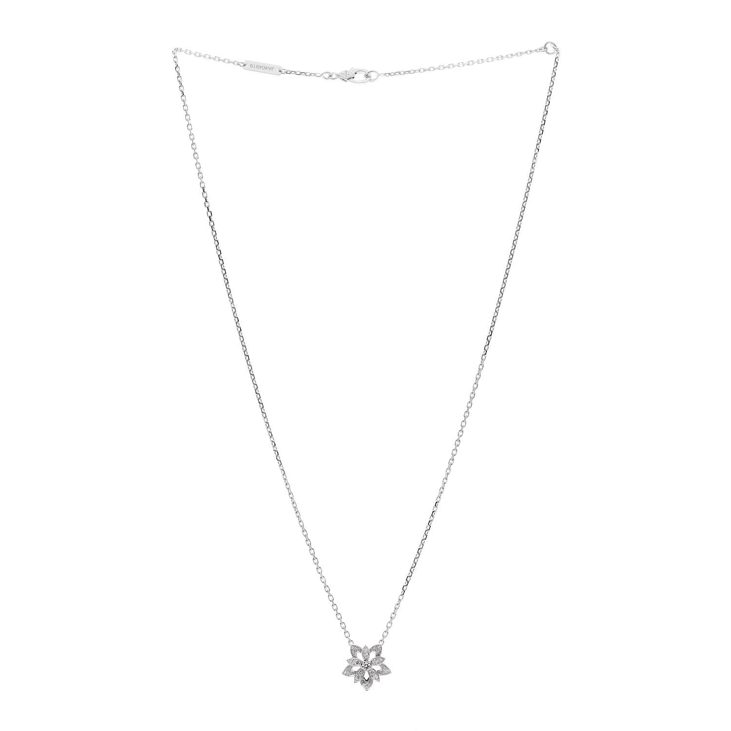 Van Cleef & Arpels 18K White Gold Diamond Mini Lotus Pendant Necklace 3 of 6