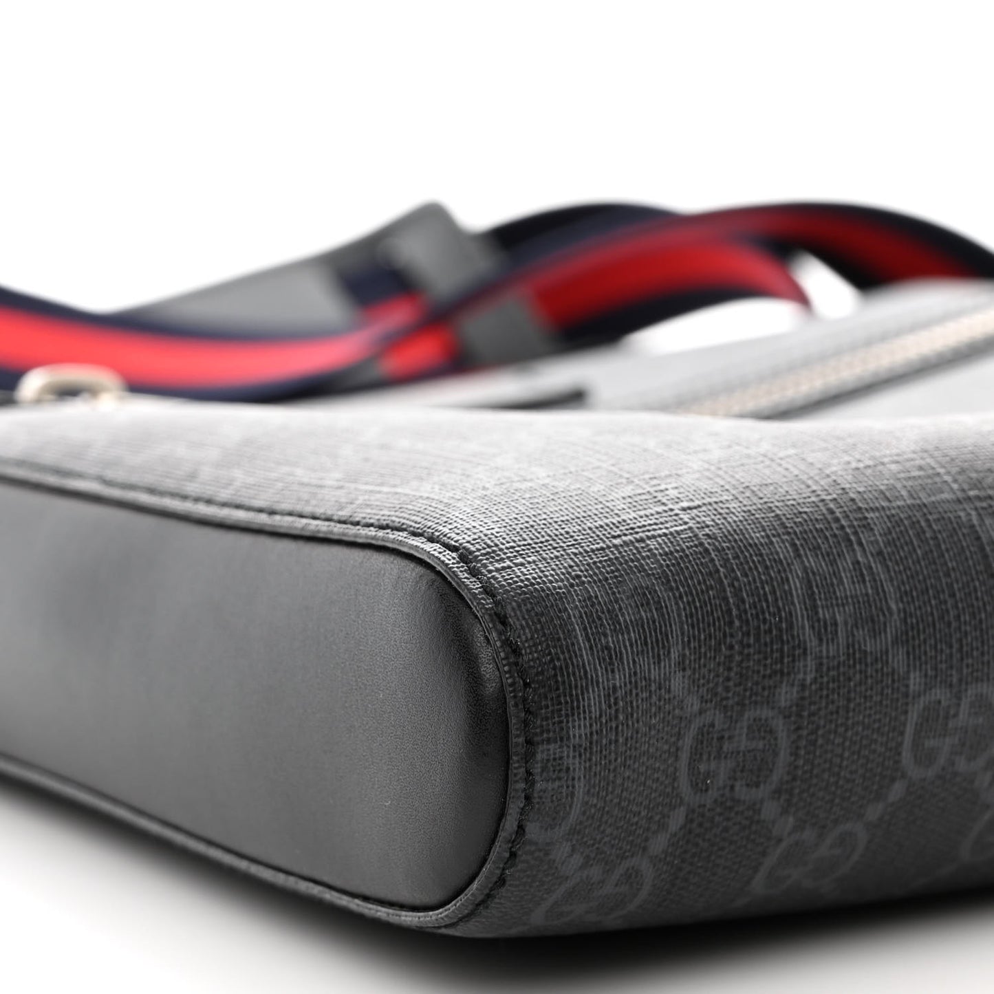 GG Supreme Monogram Appia Calfskin Web Flat Messenger Bag Black Grey