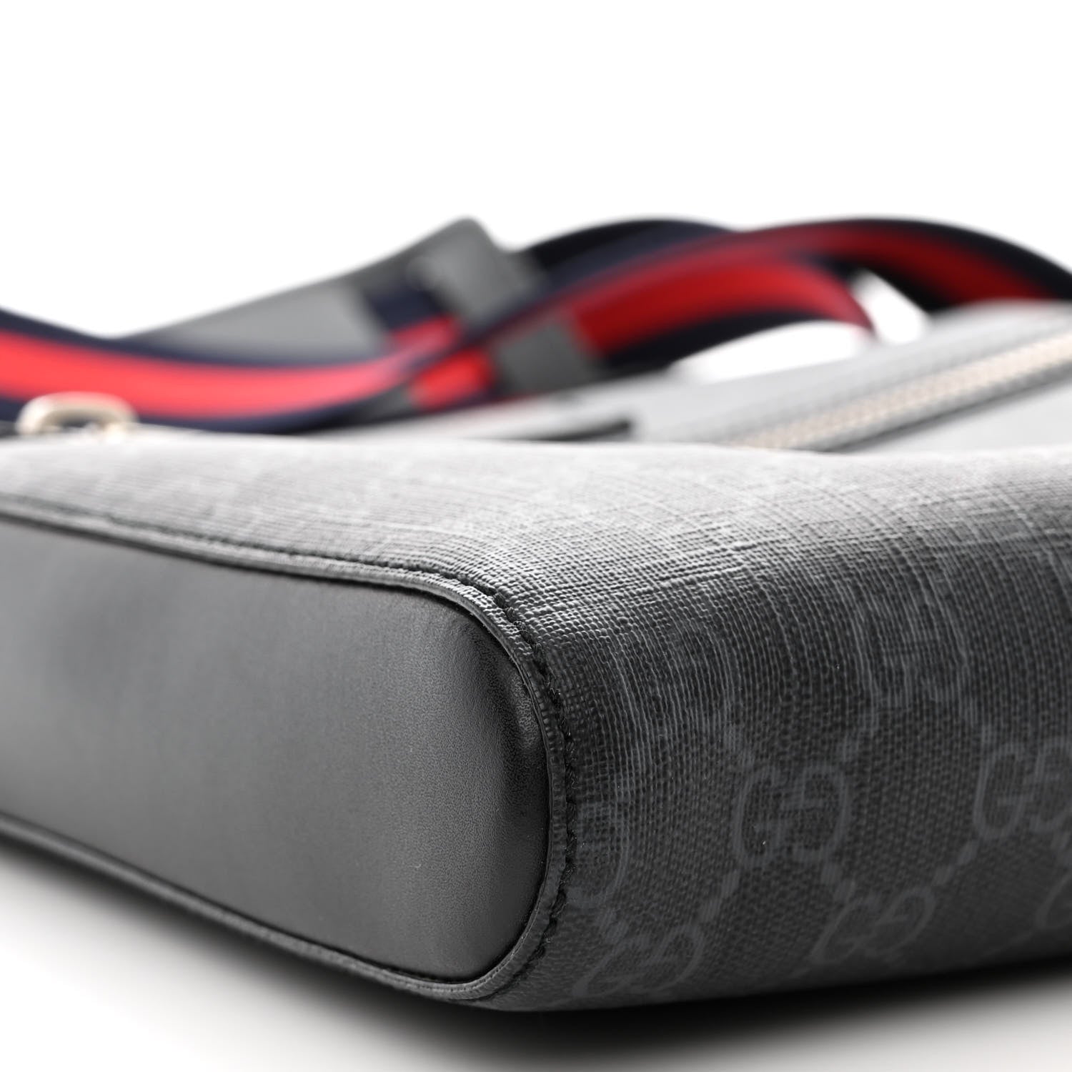 Gucci GG Supreme Monogram Appia Calfskin Web Flat Messenger Bag Black Grey 9 of 11