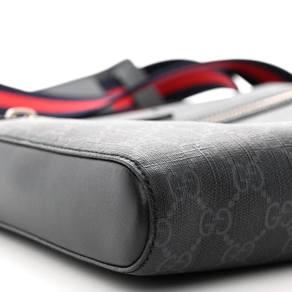 Gucci GG Supreme Monogram Appia Calfskin Web Flat Messenger Bag Black Grey 9 of 11