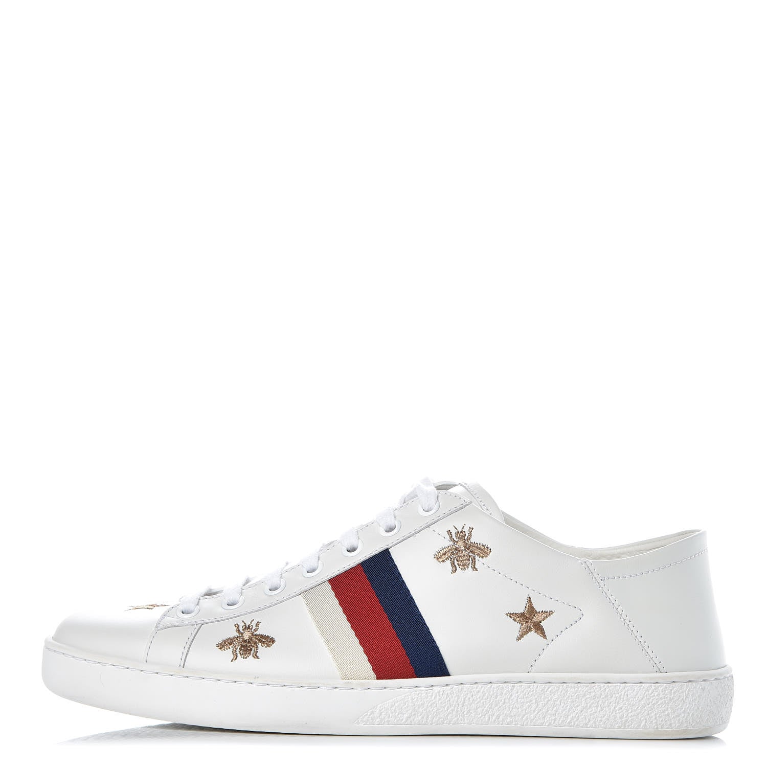 Gucci Calfskin Bee Star Embroidered Sylvie Web Ace Sneakers 40 White 1 of 10