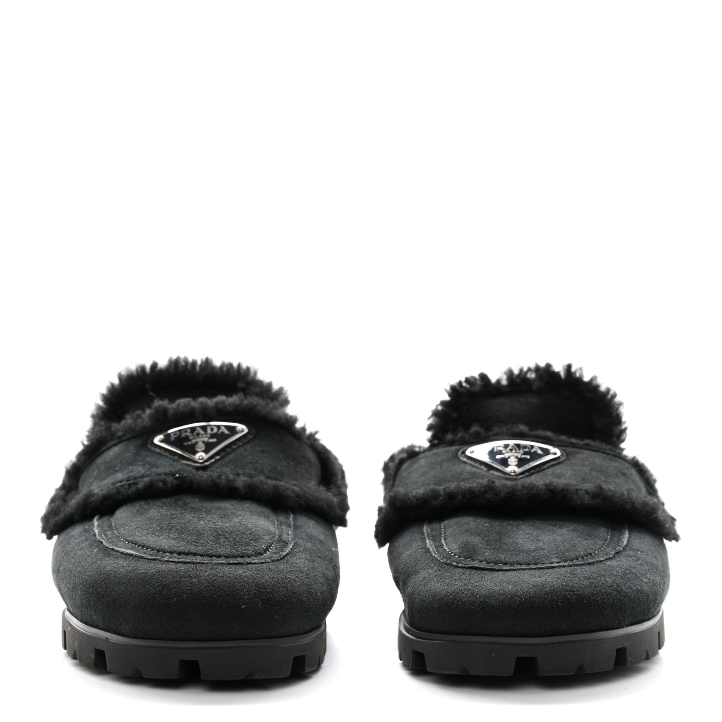 Shearling Metal Triangle Logo 20mm Slippers 37 Black