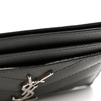 Saint Laurent Grain De Poudre Matelasse Chevron Monogram Credit Card Case Coal 8 of 9