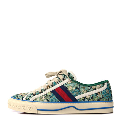 Gucci X LIBERTY OF LONDON Canvas Web Floral Print Womens 1977 Tennis Sneakers 37 Carta Acquamarine Navy Mystic White 1 of 7