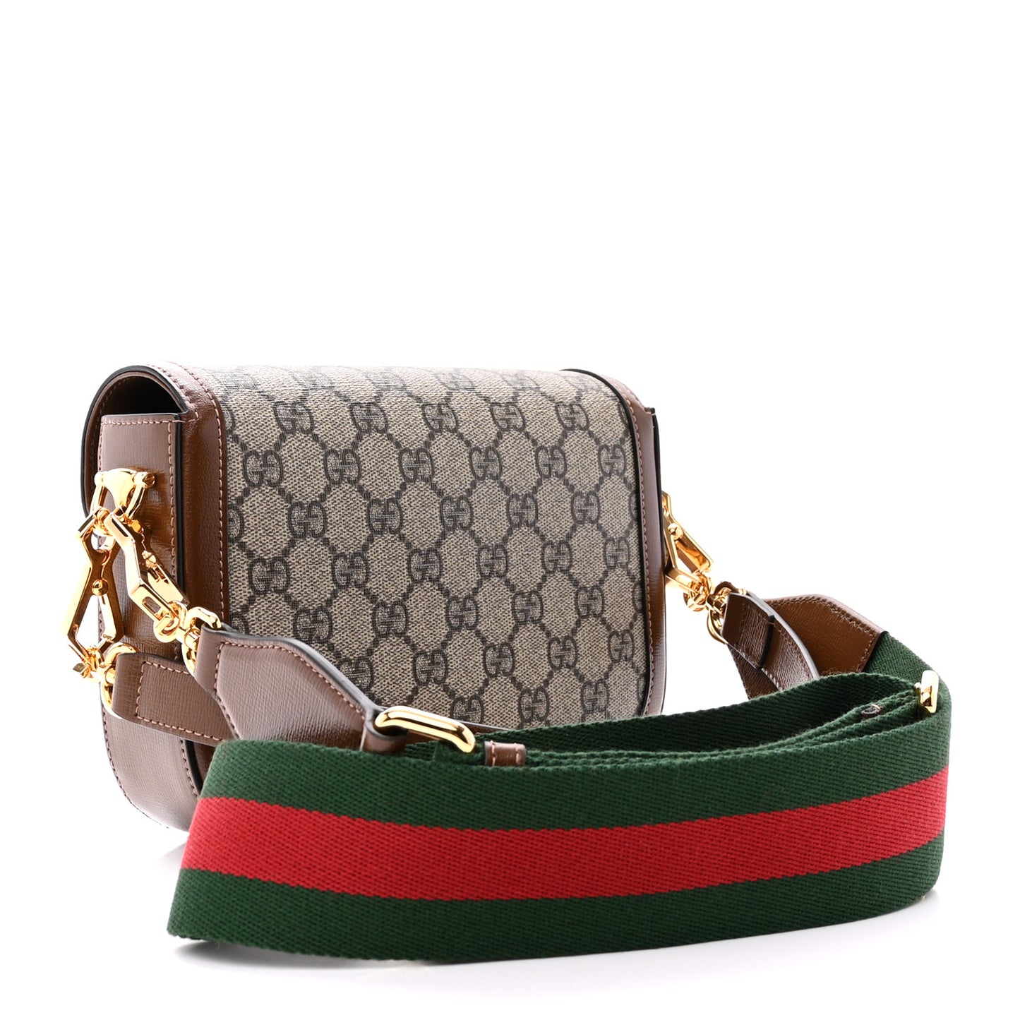 GG Supreme Monogram Web Mini Horsebit 1955 Shoulder Bag Beige Brown Sugar