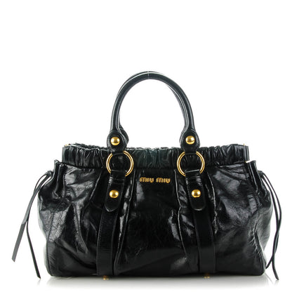Miu Miu Vitello Lux Gathered Tote Nero Black 1 of 8