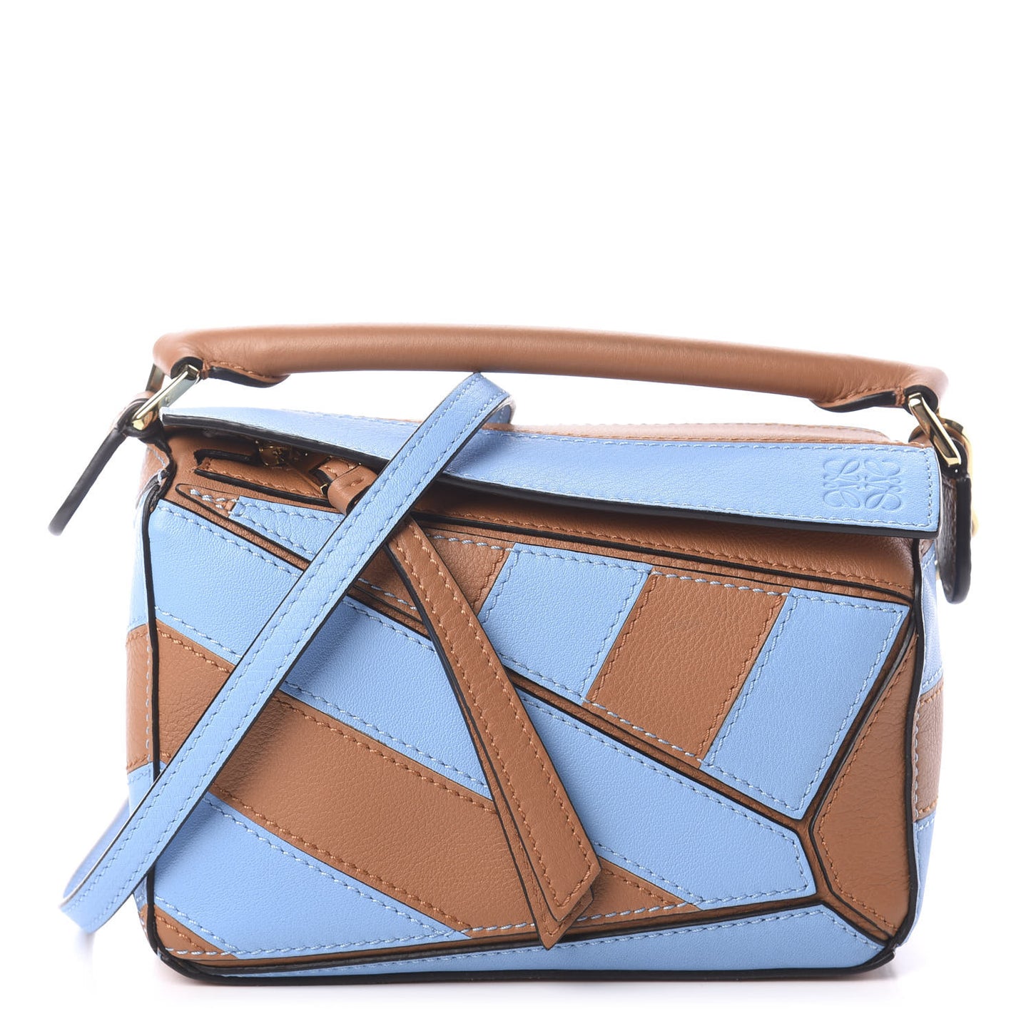 Calfskin Rugby Mini Puzzle Bag Blue Tan