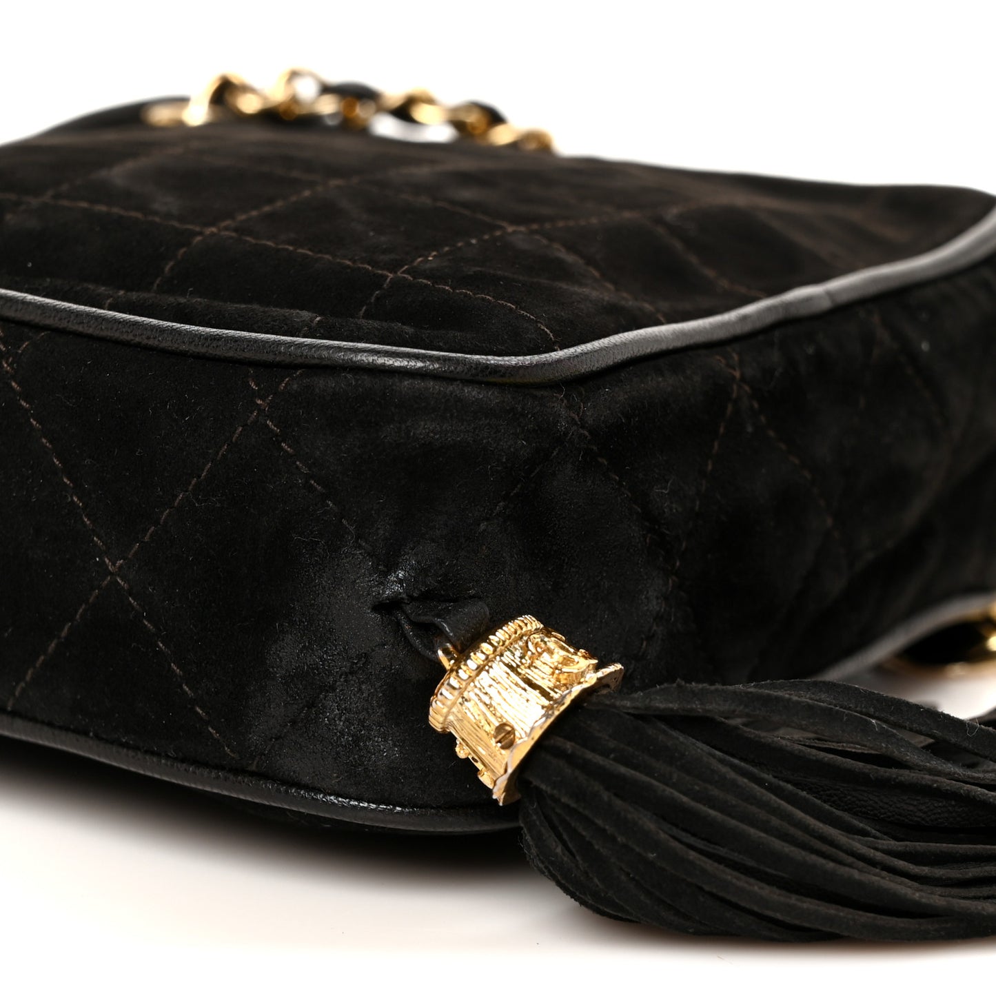 Suede Chocolate Bar Tassel Camera Case Black