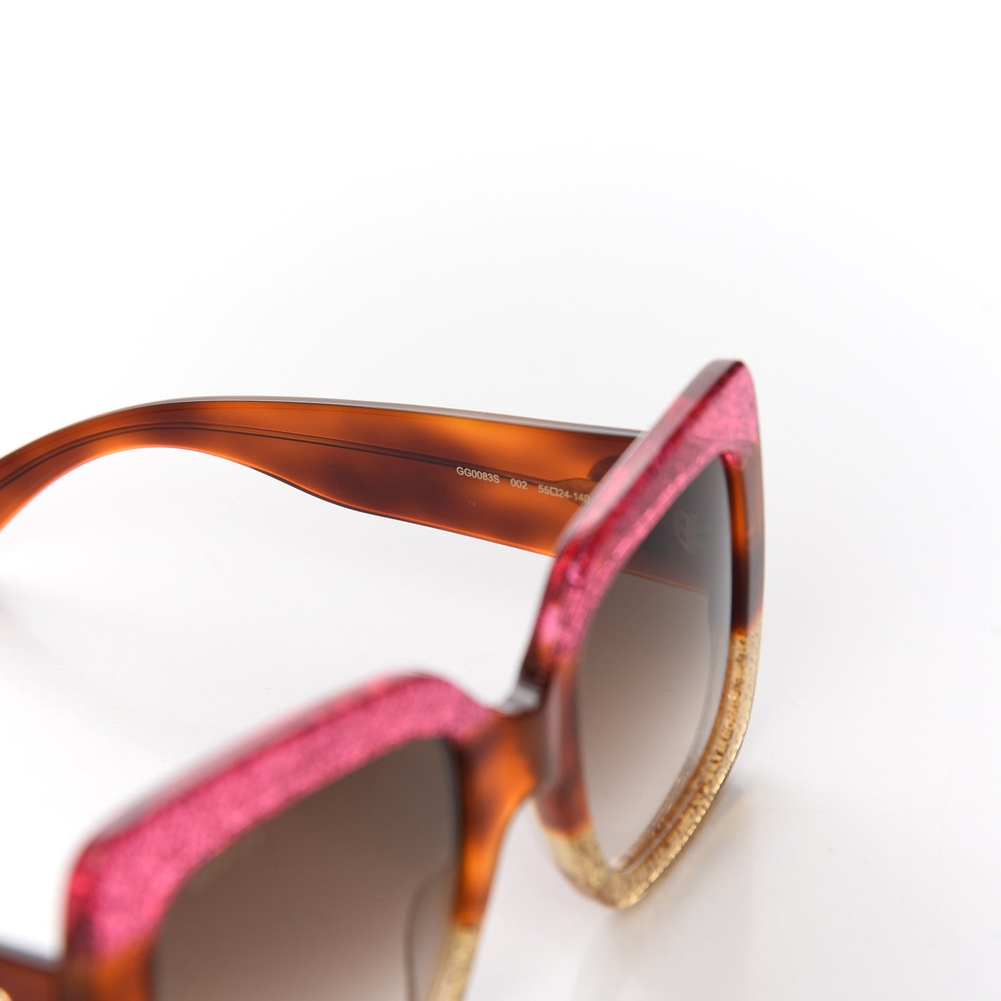 Acetate Square Frame Sunglasses GG0083S Glitter Pink Multi
