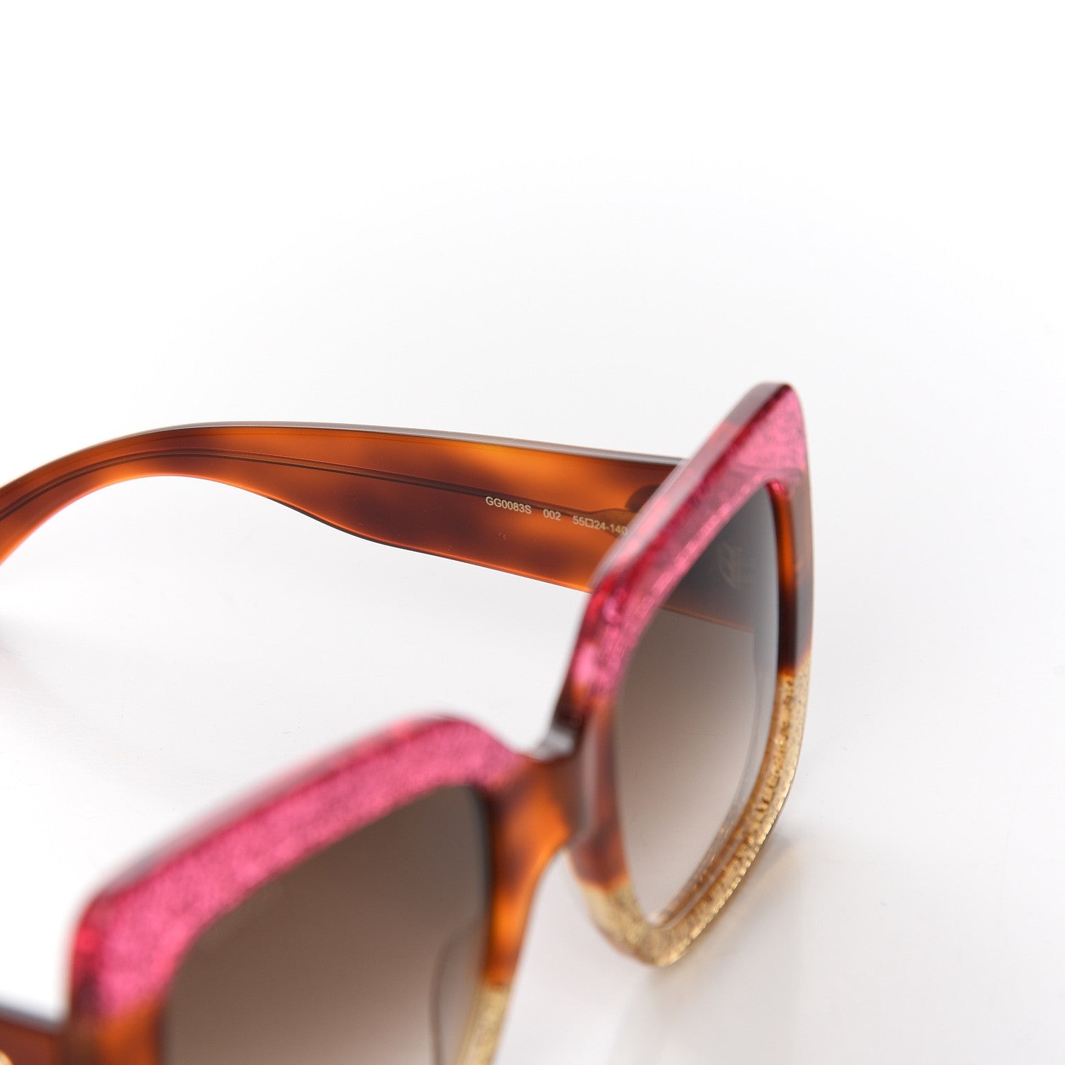 Gucci Acetate Square Frame Sunglasses GG0083S Glitter Pink Multi 5 of 8