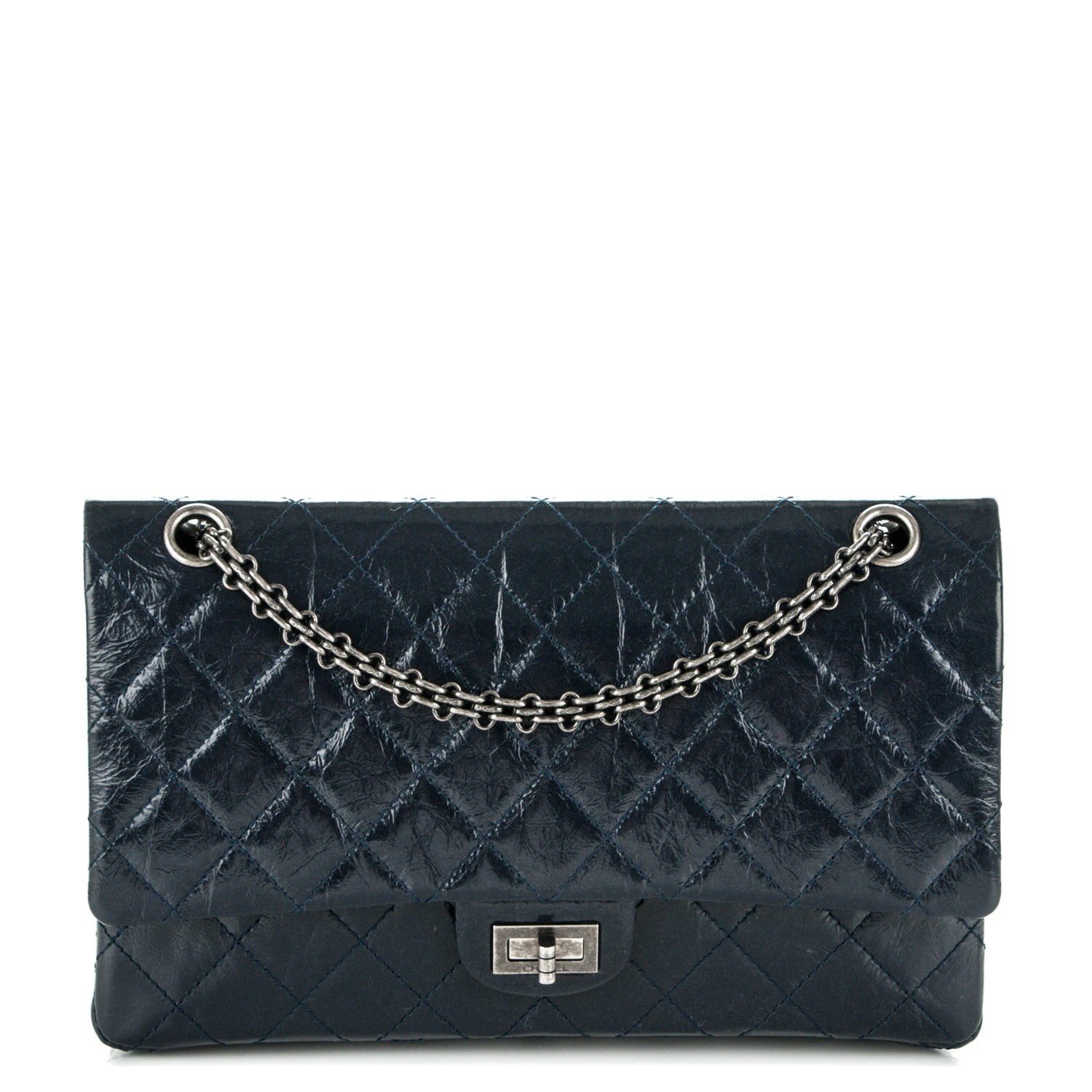 Chanel Glazed Calfskin Quilted 2.55 Reissue 226 Flap Dark Navy Blue 1 of 7