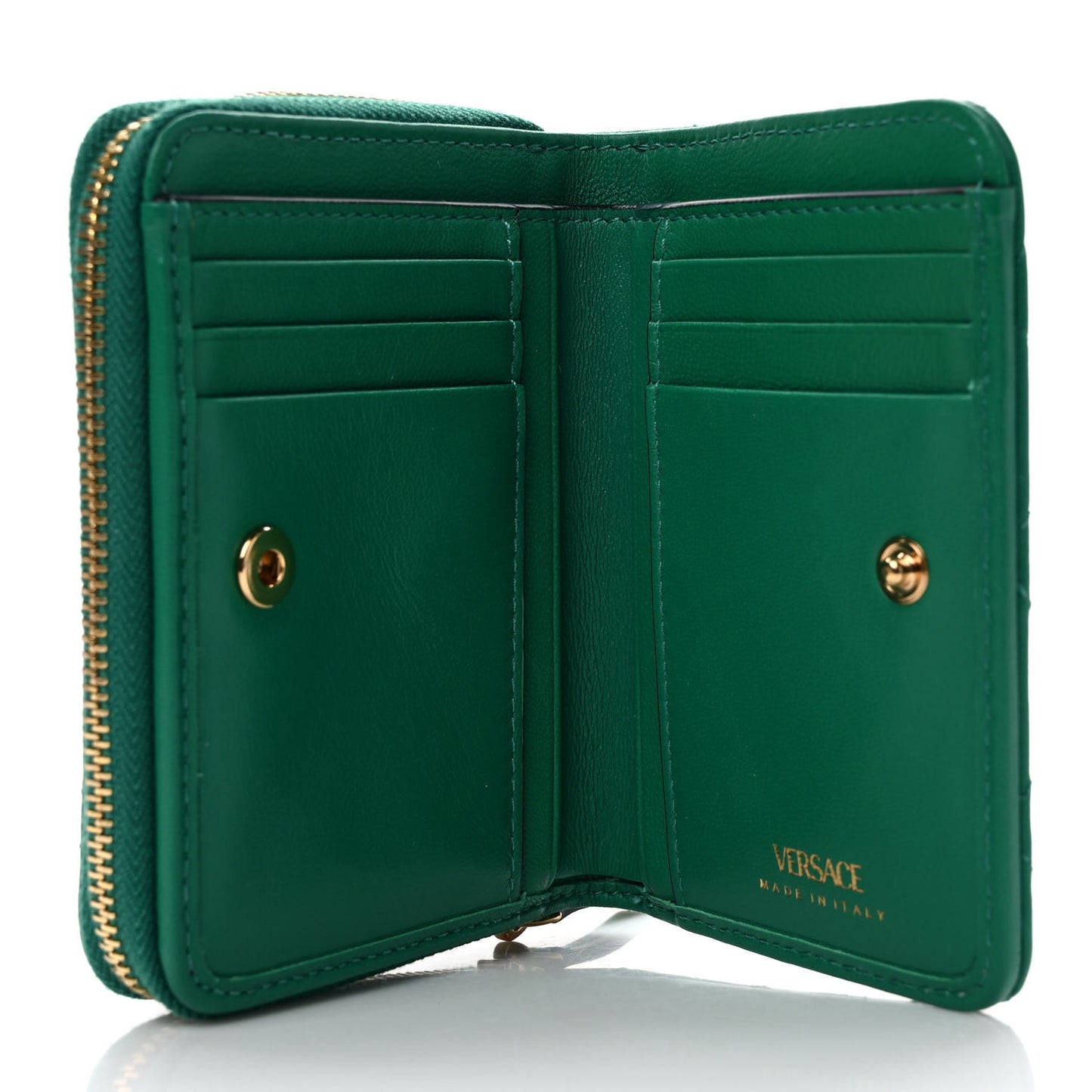 Nappa Quilted Medusa Compact Zip Around Wallet Green