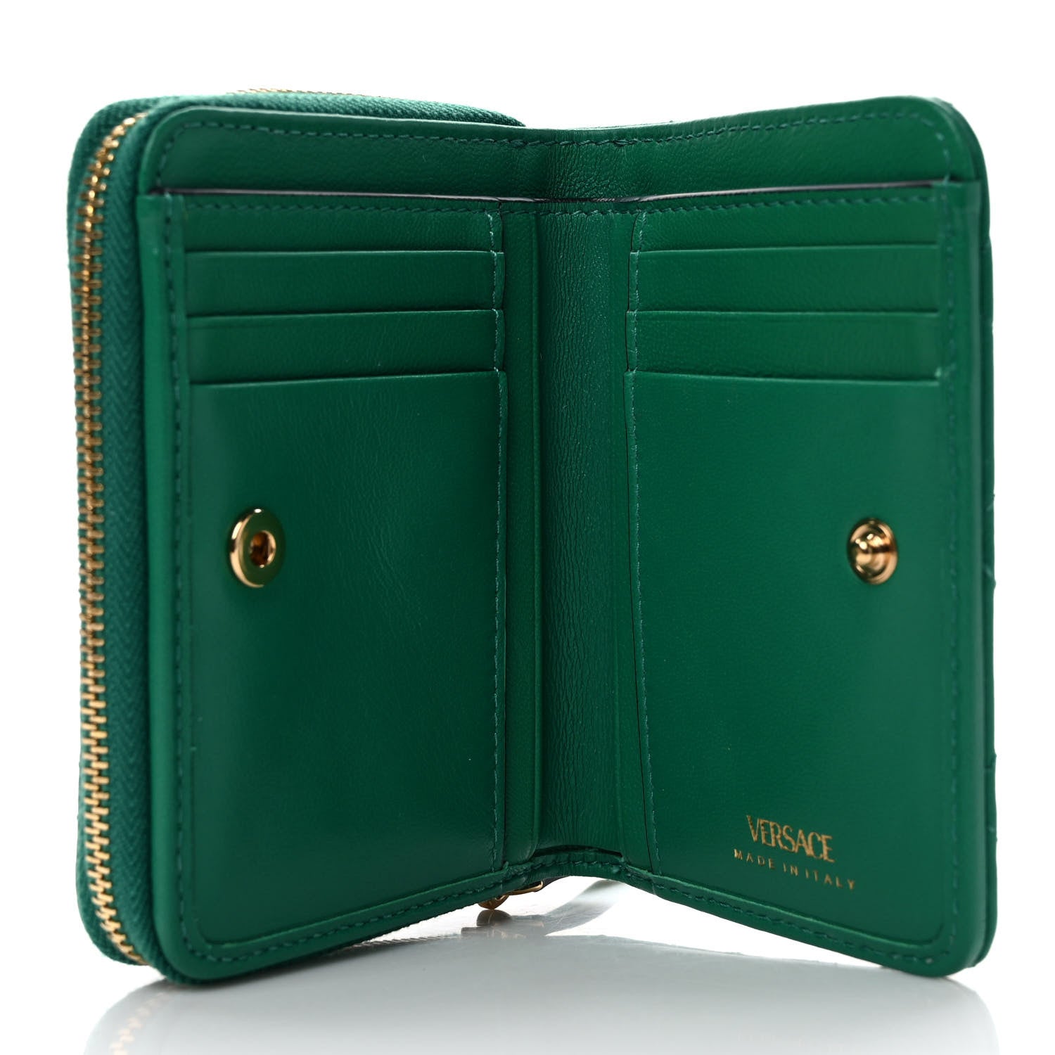 Versace Nappa Quilted Medusa Compact Zip Around Wallet Green 6 of 8