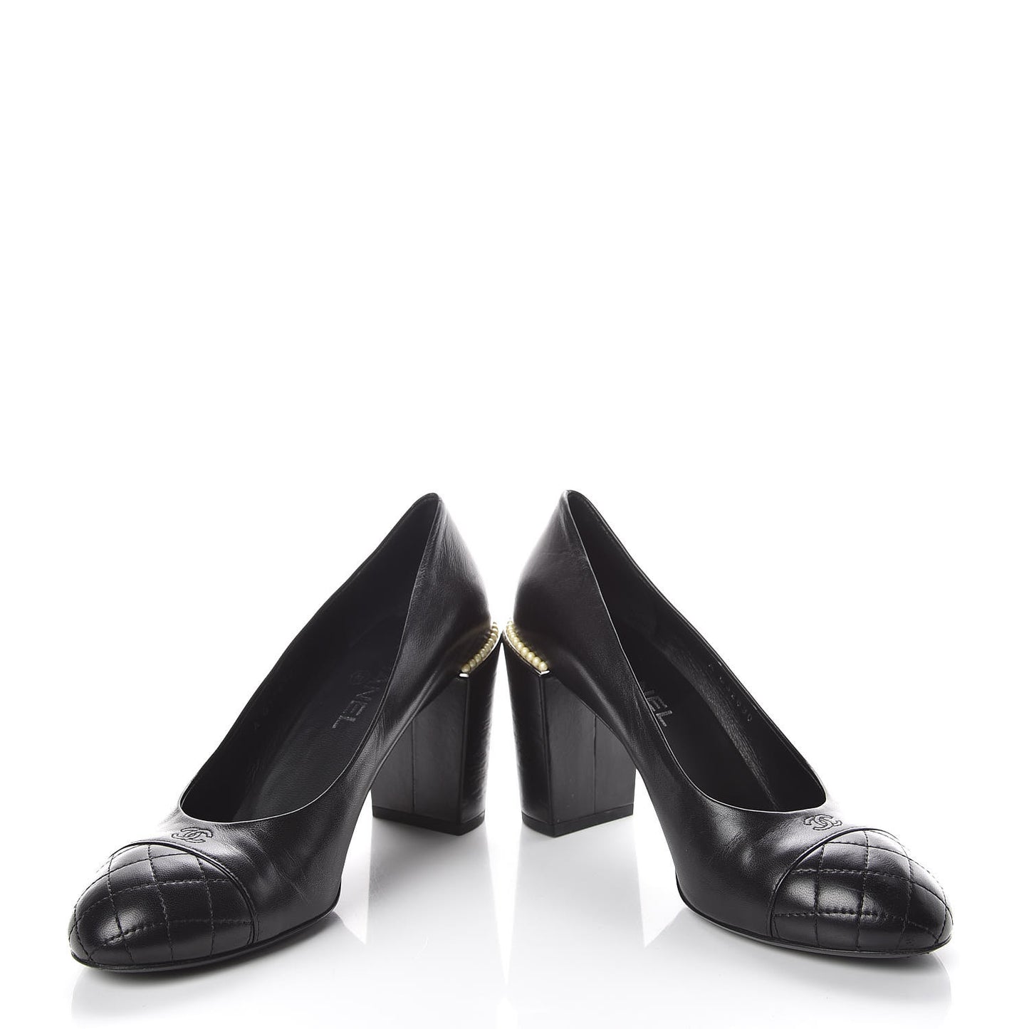 Lambskin Pearl Cap Toe Pumps 40 Black