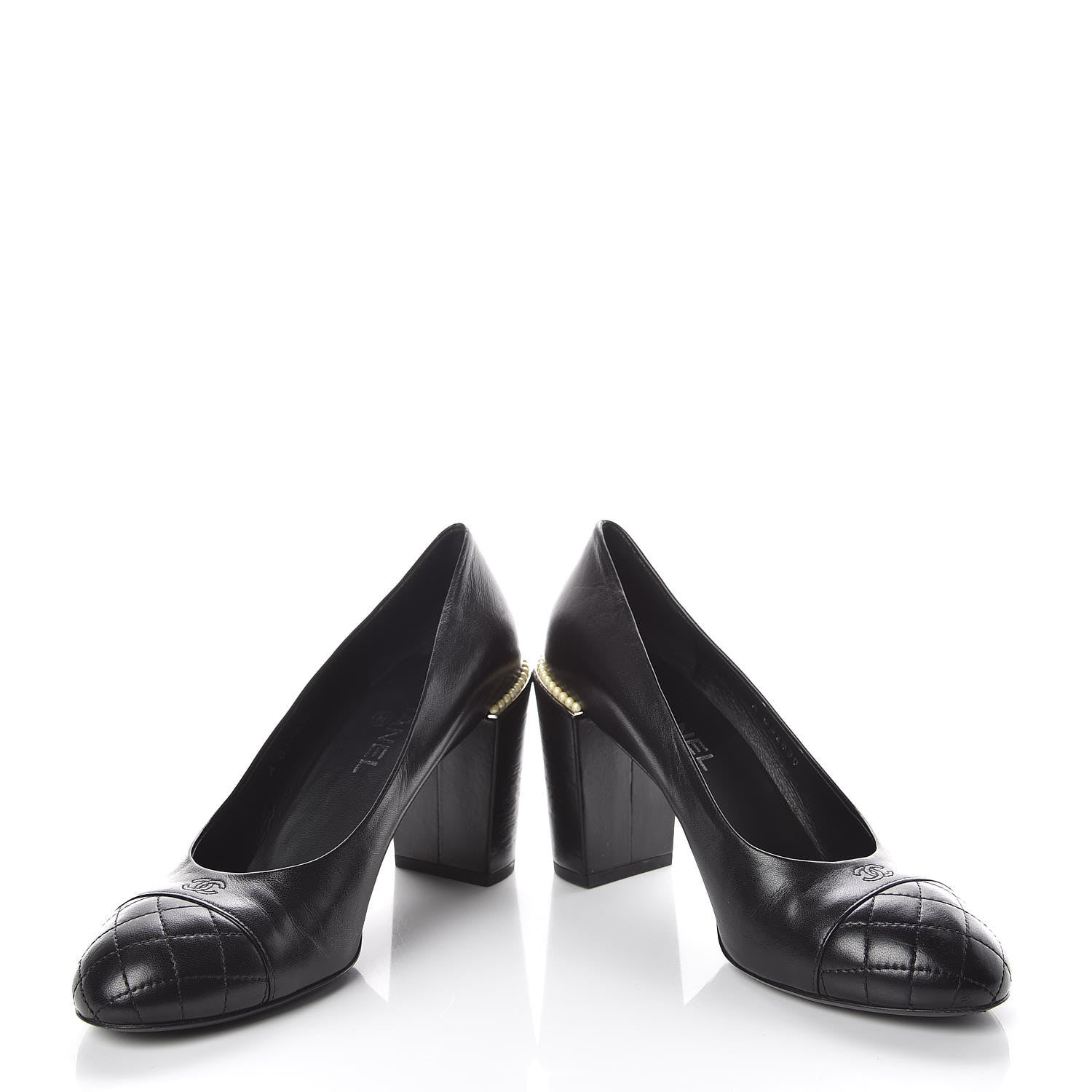 Chanel Lambskin Pearl Cap Toe Pumps 40 Black 5 of 15
