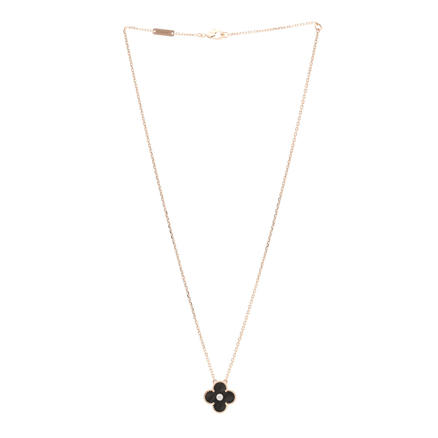 18K Rose Gold Diamond Silver Obsidian Vintage Alhambra Pendant Necklace