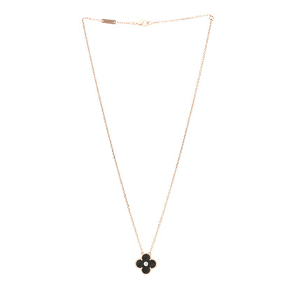 Van Cleef & Arpels 18K Rose Gold Diamond Silver Obsidian Vintage Alhambra Pendant Necklace 3 of 6