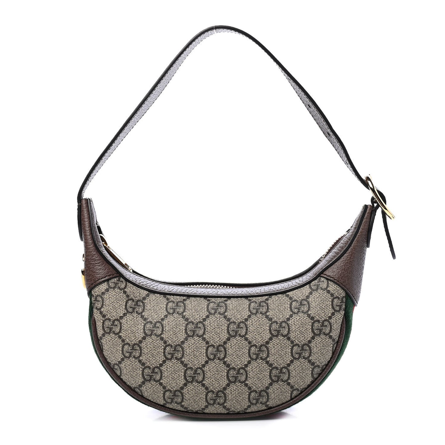 GG Supreme Monogram Textured Calfskin Web Mini Ophidia Half Moon Hobo Beige Ebony New Acero